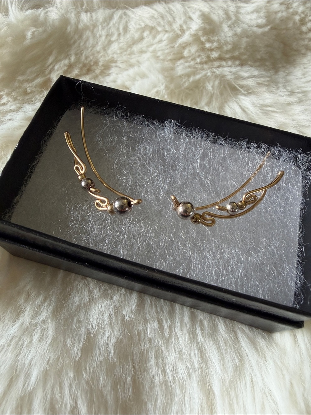 Handmade Gold-Tone Ear Crawler Earrings with Silver Accents